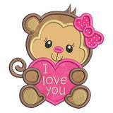 Valentine's Day Monkey applique machine embroidery design by sweetstitchdesign.com