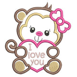 Valentine's Day Monkey applique machine embroidery design by sweetstitchdesign.com
