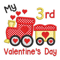 Valentine's Day train applique machine embroidery design by sweetstitchdesign.com