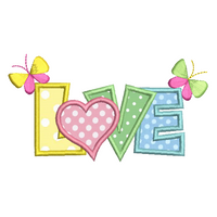 Love word with butterflies applique machine embroidery design by sweetstitchdesign.com