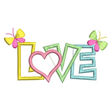 Love word with butterflies applique machine embroidery design by sweetstitchdesign.com