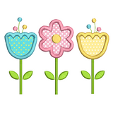 Trio of flowers applique machine embroidery design by sweetstitchdesign.com