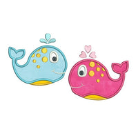 Cute boy and girl whale applique machine embroidery designs by sweetstitchdesign.com