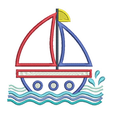 Sailing boat applique embroidery design by sweetstitchdesign.com