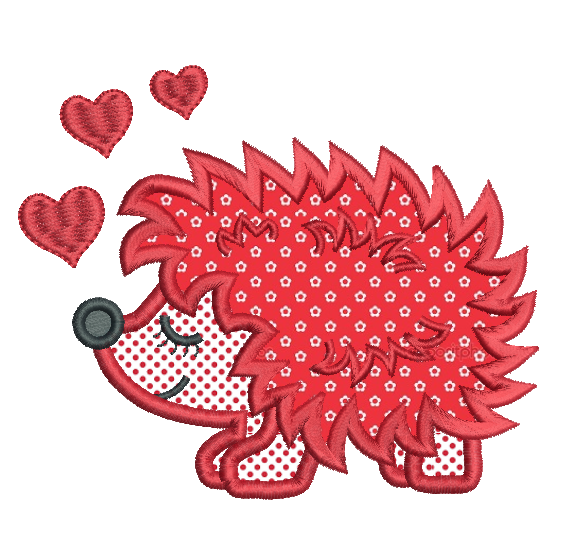 Valentine's Day Hedgehog applique machine embroidery design by sweetstitchdesign.com