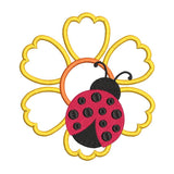 Ladybug on flower applique machine embroidery design by sweetstitchdesign.com