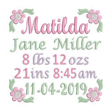 Baby birth template machine embroidery design by sweetstitchdesign.com