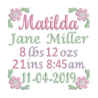 Baby birth announcement machine embroidery design by sweetstitchdesign.com