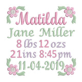 Baby birth announcement machine embroidery design by sweetstitchdesign.com