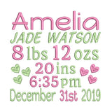 Baby birth announcement machine embroidery design by sweetstitchdesign.com