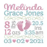 Baby birth announcement machine embroidery design by sweetstitchdesign.com