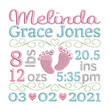 Baby birth stats template machine embroidery design by sweetstitchdesign.com