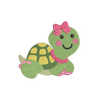 Cute girl turtle machine embroidery design by sweetstitchdesign.com