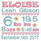 Baby birth announcement template machine embroidery design by sweetstitchdesign.com